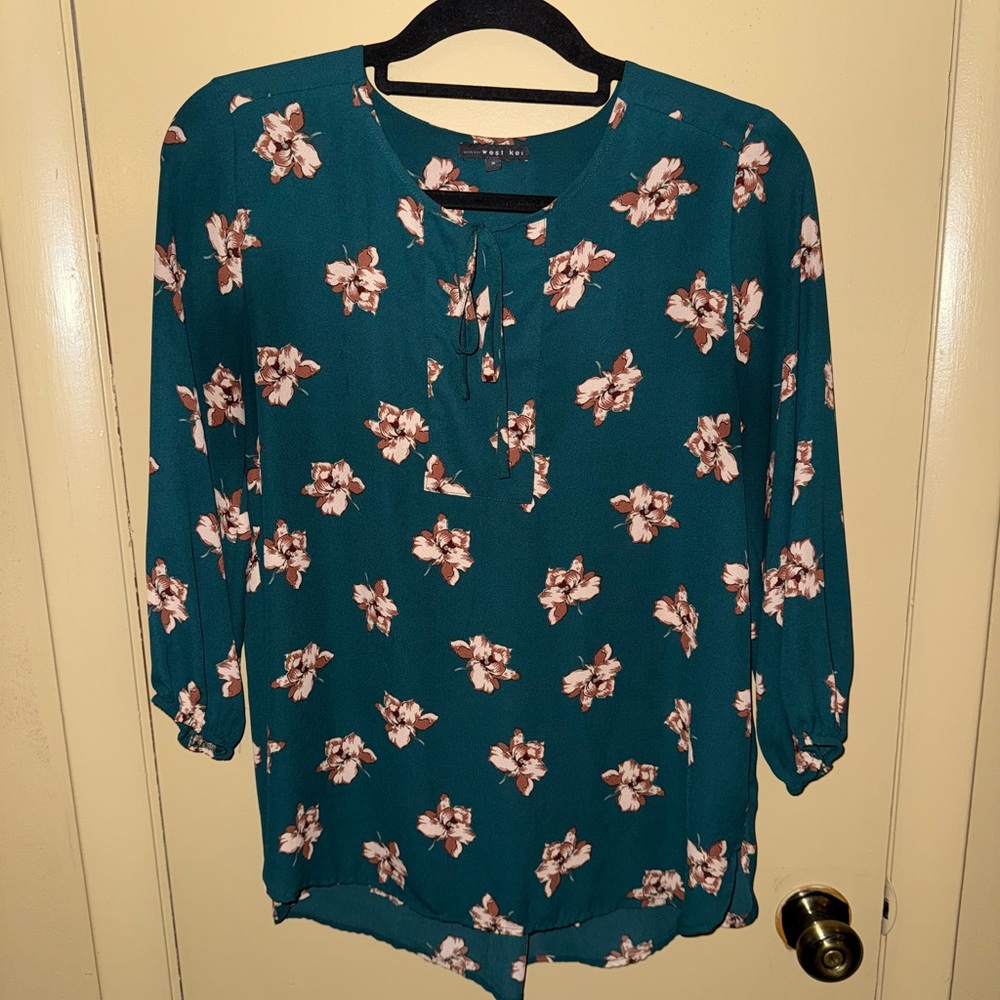 West Kei Teal Floral Blouse